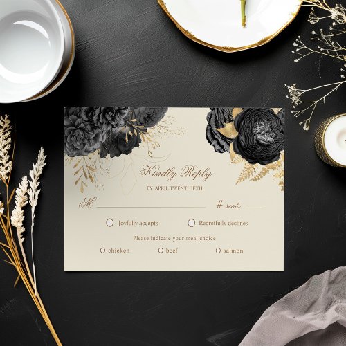 Watercolor Black Roses RSVP Meal Choice Card