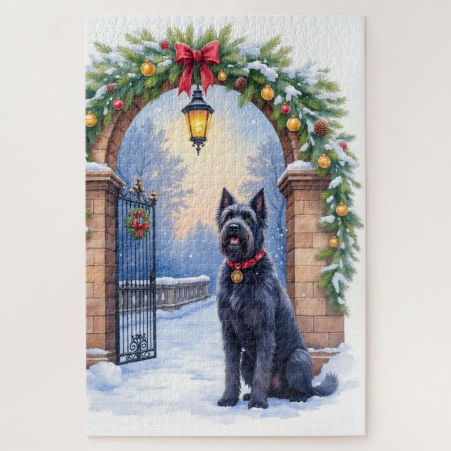 Watercolor Black Russian Terrier Iron Christmas Jigsaw Puzzle (Vertical)