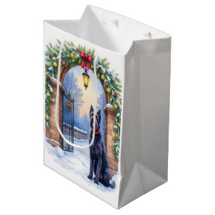 Watercolor Black Russian Terrier Iron Christmas Medium Gift Bag