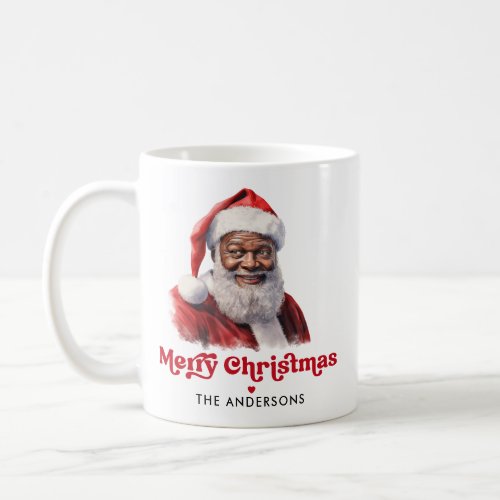 Watercolor Black Santa Merry Christmas Coffee Mug