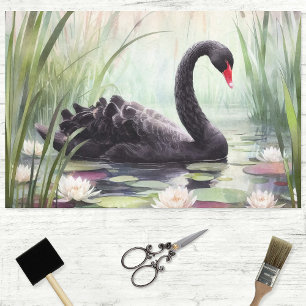 Watercolor Black Swan Decoupage Craft Tissue Paper