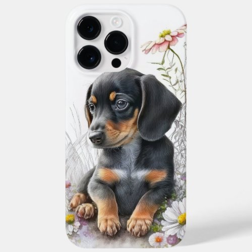 WATERCOLOR BLACK  TAN DACHSHUND PUPPY DOG Case_Mate iPhone 14 PRO MAX CASE