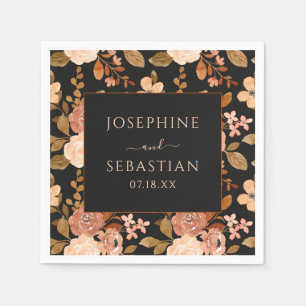 Watercolor Black Terracotta Floral Fall Wedding  Napkins