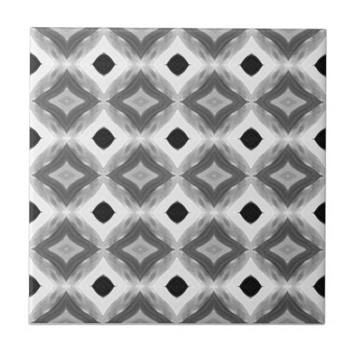 Watercolor Black White and Gray Diamonds Ceramic Tile