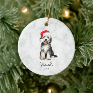 Watercolor Black & White Bernedoodle/Goldendoodle Ceramic Ornament