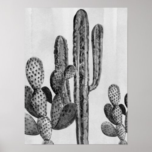 Watercolor Black white Cactus Southwest Poster