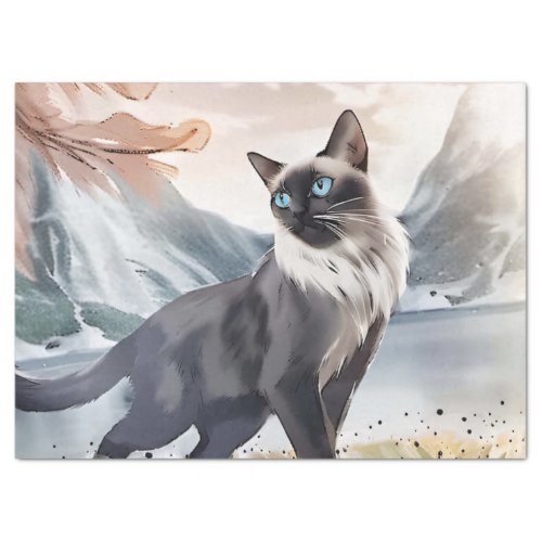 Watercolor Black  White Cat in Nature Gift Wrap Tissue Paper