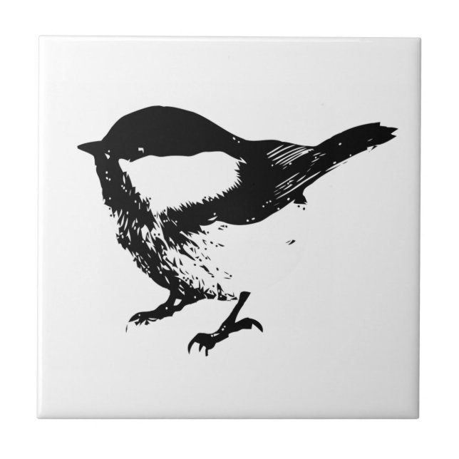 Watercolor Black White Chickadee Bird Wildlife Art Tile (Front)