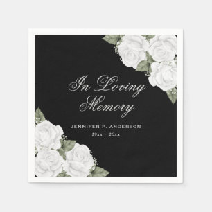 Watercolor Black White Floral Funeral Memorial Napkins