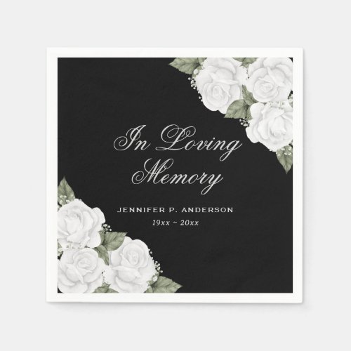 Watercolor Black White Floral Funeral Memorial Napkins