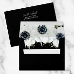 Watercolor Black White Floral Lined Envelope<br><div class="desc">Printed with black and white anemone flowers and leaves on the inside and your FREE return address on the back,  these black envelopes are a great touch to your invitations for any occasion. MATCHING items in our store.</div>