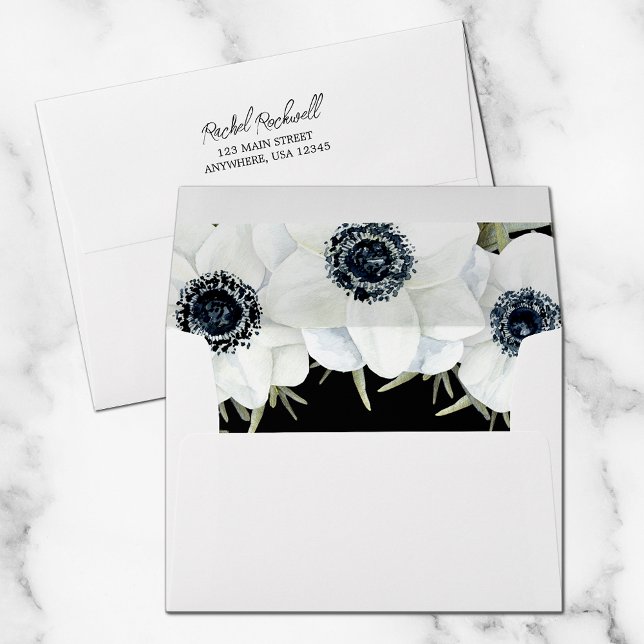 Watercolor Black White Floral Lined Envelope (Creator Uploaded)