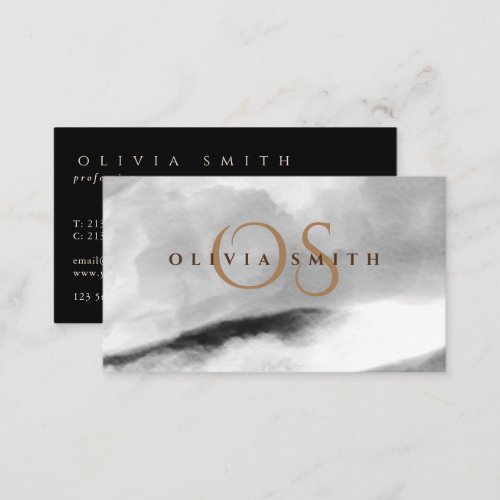 Watercolor Black White Landscape Monogrammed Business Card