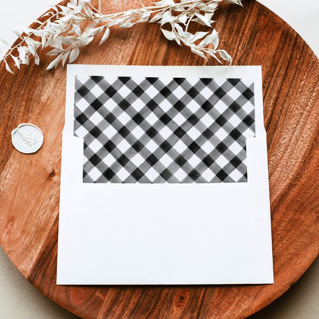 Watercolor Black & White Plaid Pattern Envelope Liner (Creator Uploaded)