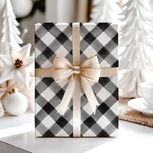 Watercolor Black & White Plaid Pattern Wrapping Paper