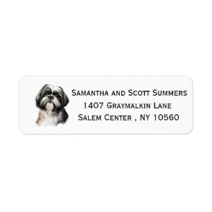 Watercolor Black White Shih Tzu Label