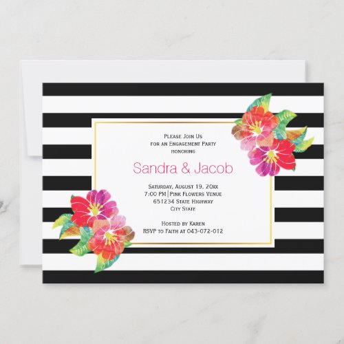 Watercolor black white wedding engagement party invitation