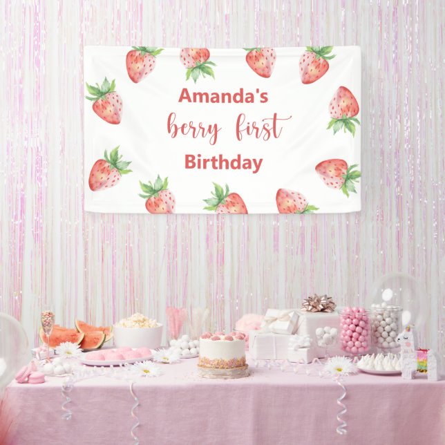 Watercolor blackberries 1st birthday party banner (Party)