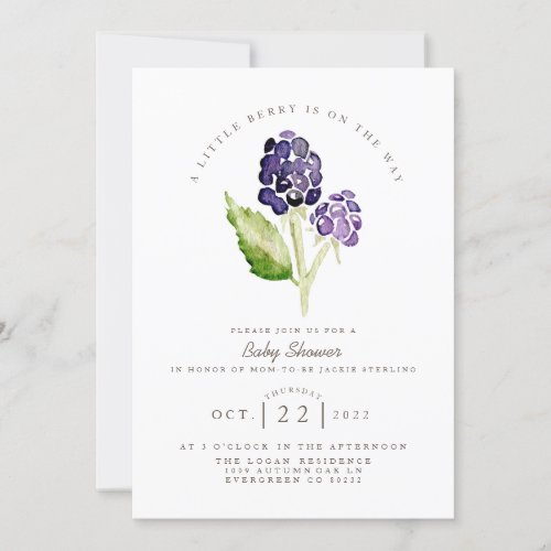 Watercolor Blackberry Duo  Berry Baby Shower Invitation