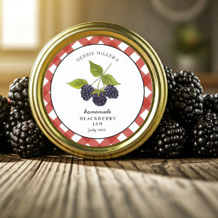 Watercolor Blackberry Jam Gingham Jar Classic Round Sticker