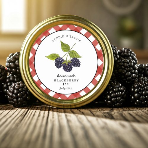 Watercolor Blackberry Jam Gingham Jar  Classic Round Sticker