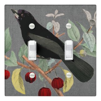 Watercolor Blackbird on Gray Burlap Home Decor