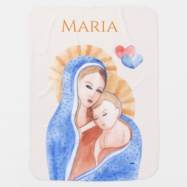 Watercolor Blessed Virgin Mary Personalized  Baby Blanket (Front)