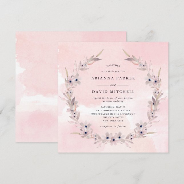 Watercolor Bliss | Blush Pink Floral Wreath Invitation (Front/Back)