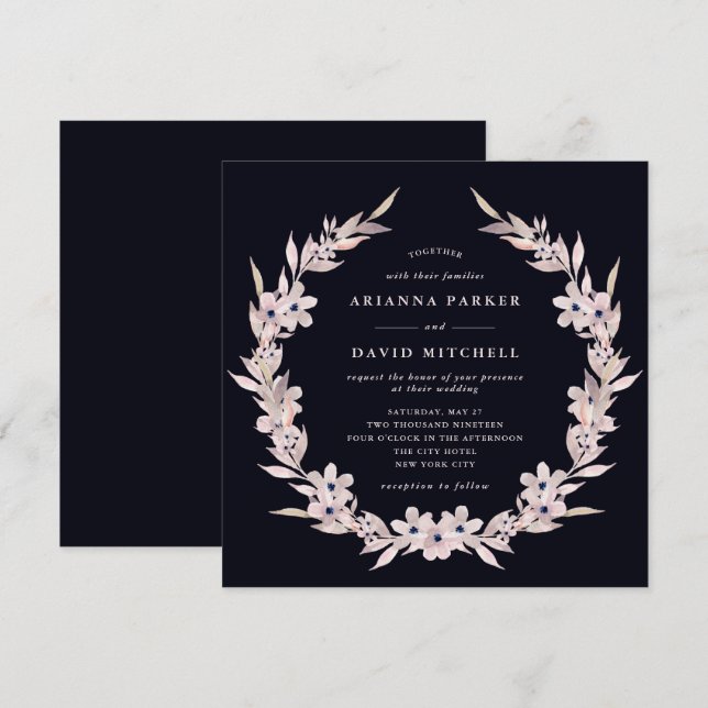 Watercolor Bliss | Blush Pink Floral Wreath Invitation (Front/Back)