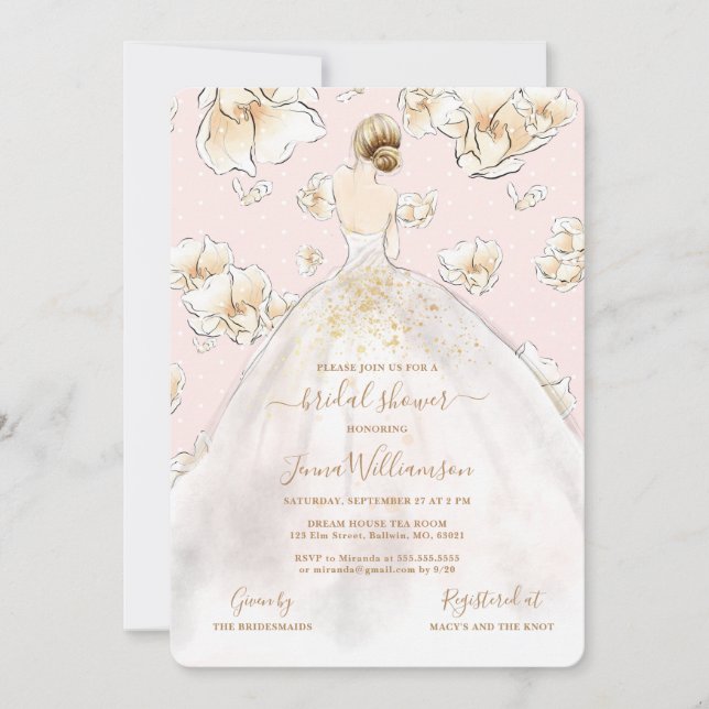 Watercolor Blonde Bride Magnolia Bridal Shower Inv Invitation (Front)