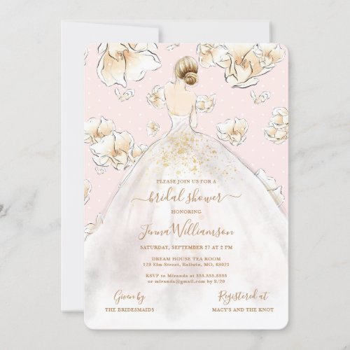Watercolor Blonde Bride Magnolia Bridal Shower Inv Invitation