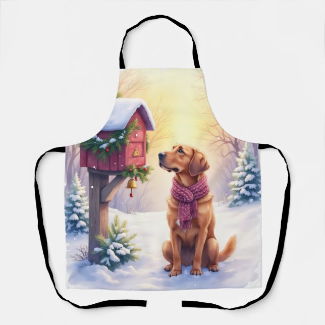 Watercolor Bloodhound Country Mailbox Christmas Apron (Front)