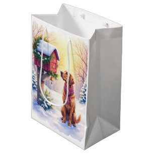 Watercolor Bloodhound Country Mailbox Christmas Medium Gift Bag
