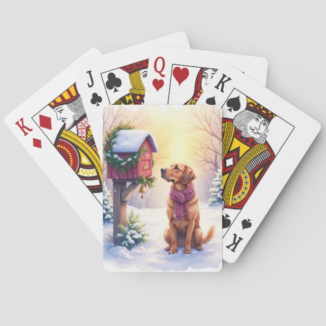 Watercolor Bloodhound Country Mailbox Christmas Poker Cards (Back)