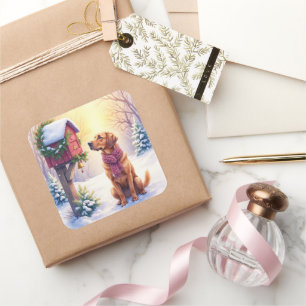 Watercolor Bloodhound Country Mailbox Christmas Square Sticker