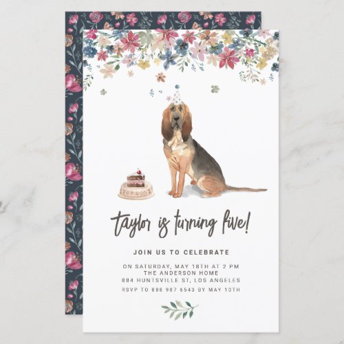 Watercolor Bloodhound Dog Birthday Invitation