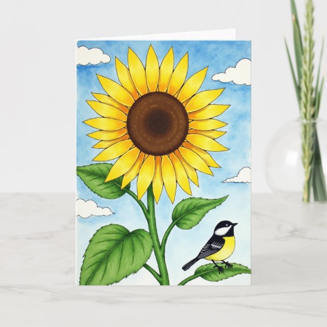 Watercolor Bloom Bird Card (Front)