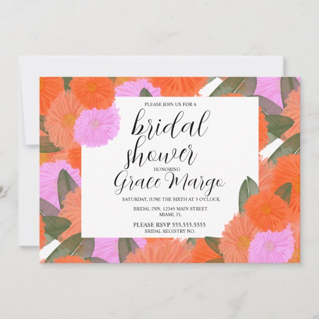 Watercolor Bloom Bouquet Carnation Bridal Shower  Invitation (Front)