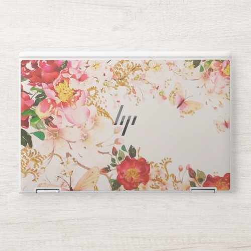 Watercolor Bloom Floral Buttefly Blush Glitter HP Laptop Skin