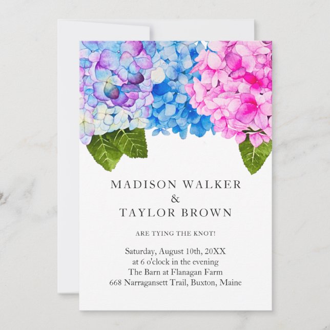 Watercolor Bloom Hydrangeas Floral Wedding Invitation (Front)