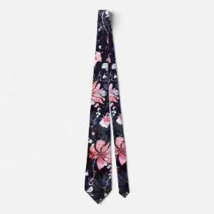 Watercolor Bloom Large Scale Floral Pattern  Neck Tie