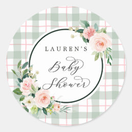 Watercolor Bloom | Pastel Plaid Baby Shower Classic Round Sticker