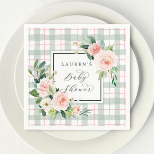 Watercolor Bloom   Pastel Plaid Baby Shower Napkins