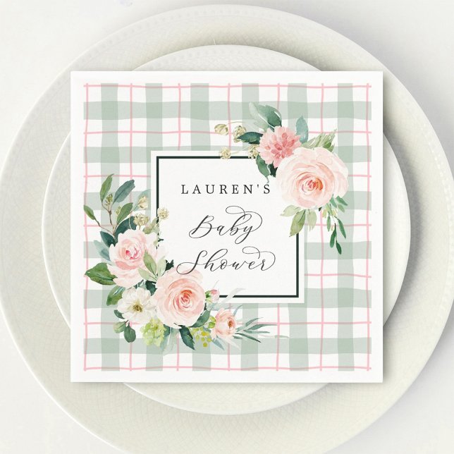 Watercolor Bloom | Pastel Plaid Baby Shower Napkins (Creator Uploaded)