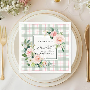 Watercolor Bloom   Pastel Plaid Bridal Shower Napkins