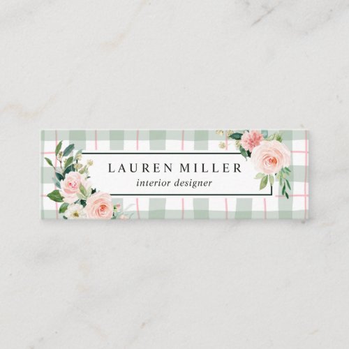 Watercolor Bloom  Pastel Plaid Mini Business Card