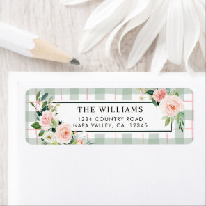 Watercolor Bloom | Pastel Plaid Return Address Label