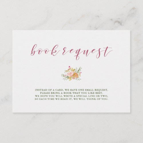 Watercolor Bloom Pink  Baby Shower Book Request Enclosure Card