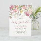 Watercolor Bloom Pink | Gold Floral Baby Sprinkle Invitation (Standing Front)