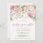 Watercolor Bloom Pink | Gold Floral Baby Sprinkle Invitation (Front)